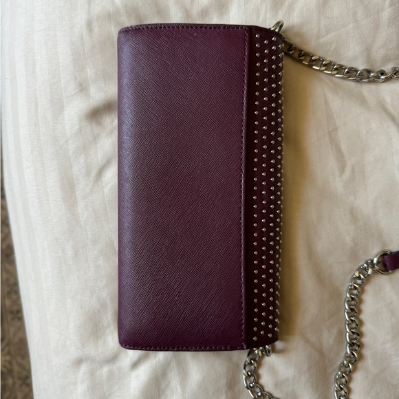 Michael Kors Jet Set Micro Stud Saffiano Convertible Chain Wallet Plum - Picture 3 of 6